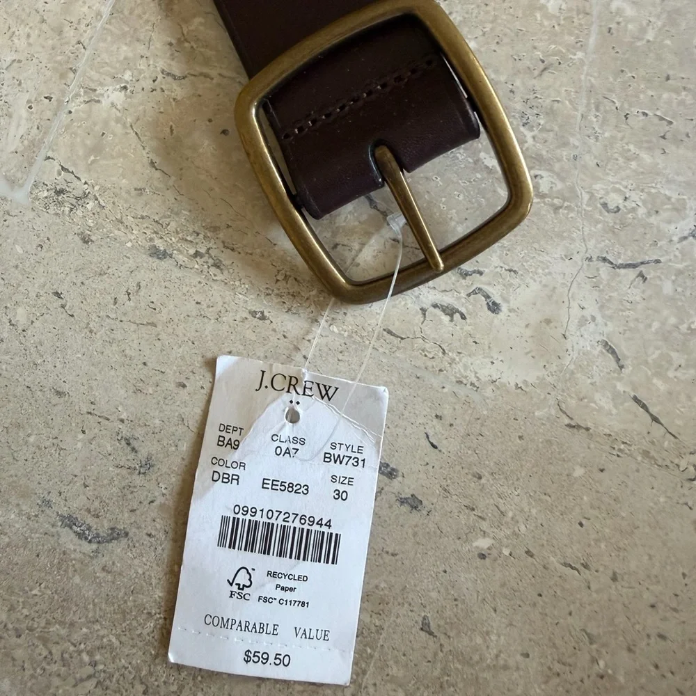 NWT J. Crew Wide leather belt brown size 30